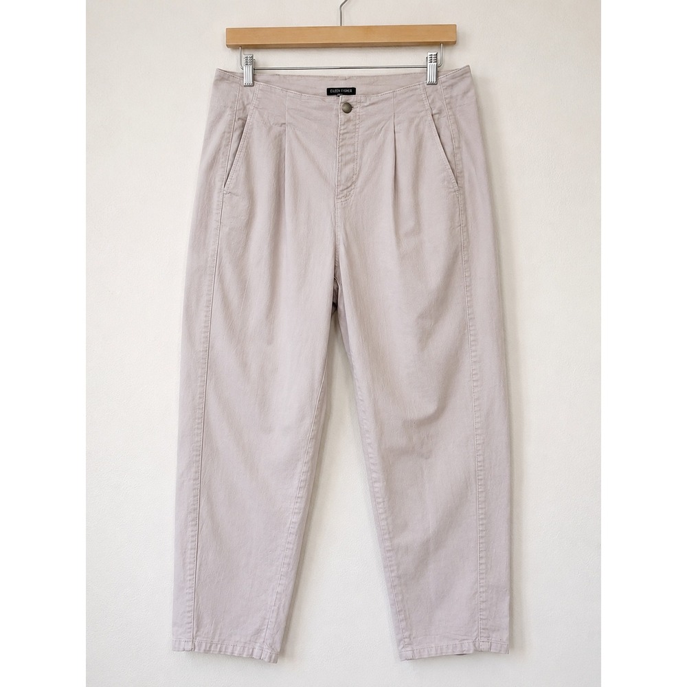 Eileen Fisher 14P Pearl Tap Ankle Pant With Pleats Light‎ Gray 100% Cotton $178